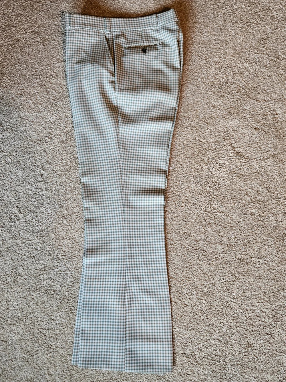 Custom Made Size W34xL33 Mens Green and Tan Vintage Plaid Flare Bottom Pants